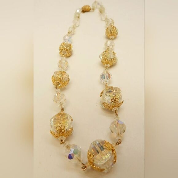 Vintage Vendome Goldtone Aurora Borealis Crystals Graduated Beaded Necklace - Picture 1 of 4